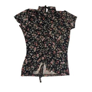 sheer black floral top w ruching details ౨ৎ˚